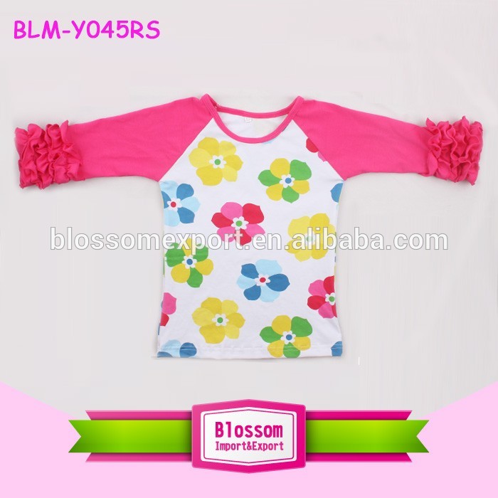 子供フリルラグランtシャツ長袖oネックtシャツ花ガールズフリルラグランシャツ-キッズ服　Tシャツ問屋・仕入れ・卸・卸売り