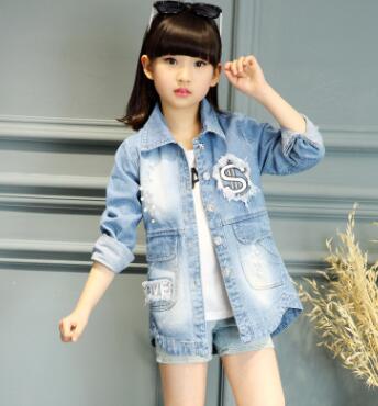 Zm21044a高品質の女の子ロングスリーブビーズデニムコート-キッズ服　コート問屋・仕入れ・卸・卸売り