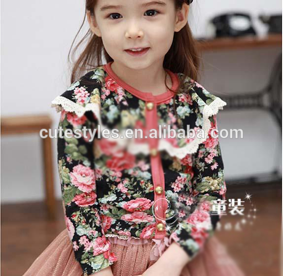 女の子かわいいカジュアルシャツのファッションのレースの襟シャツgt40409-118姫花の子供のシャツ-キッズ服　Tシャツ問屋・仕入れ・卸・卸売り