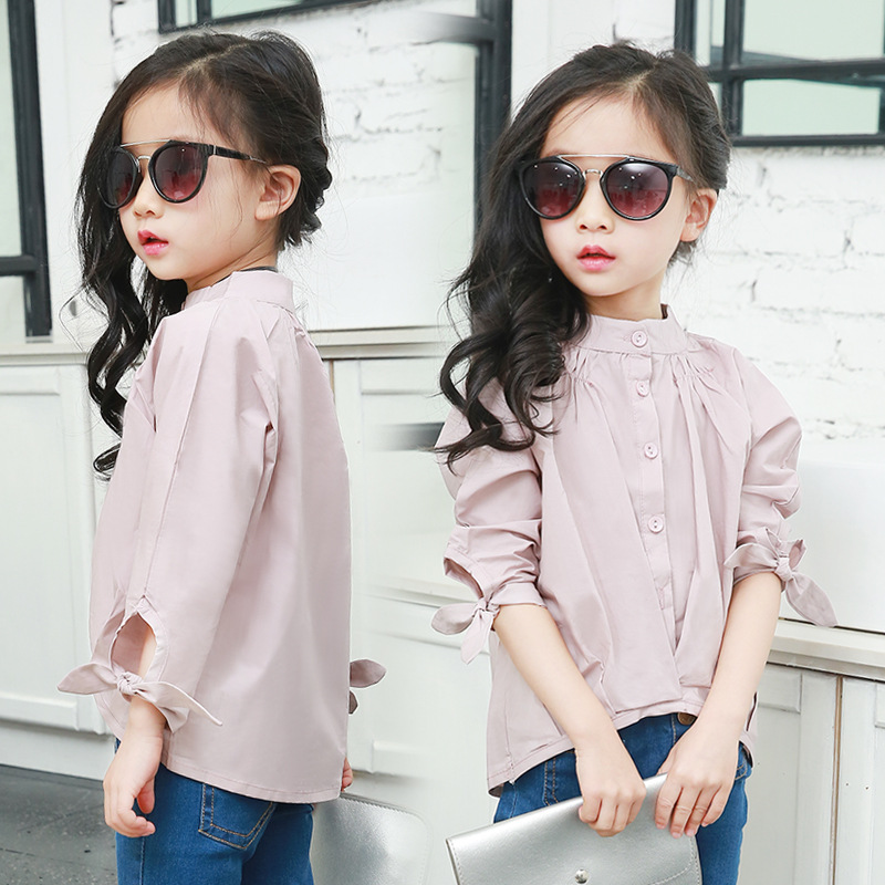 YD1120children服無地ちょう結びカジュアル女の子シャツ-キッズ服　Tシャツ問屋・仕入れ・卸・卸売り