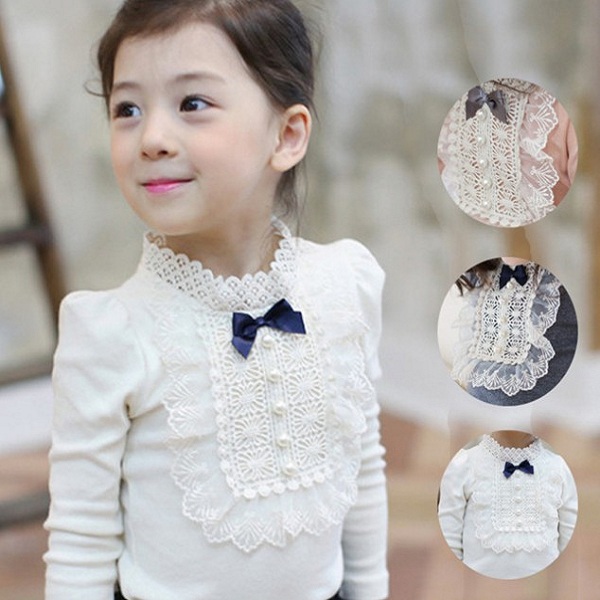 F40156A秋ブティック女の子服綿ロングスリーブレースファンシー女の子tシャツ-キッズ服　Tシャツ問屋・仕入れ・卸・卸売り