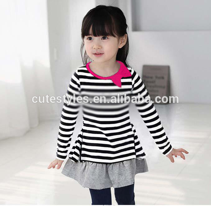 の子の服ファッションちょう結び王女シャツラウンドネックのシャツの女の子かわいいストライプgt40409-104カジュアルトンシャツ-キッズ服　Tシャツ問屋・仕入れ・卸・卸売り