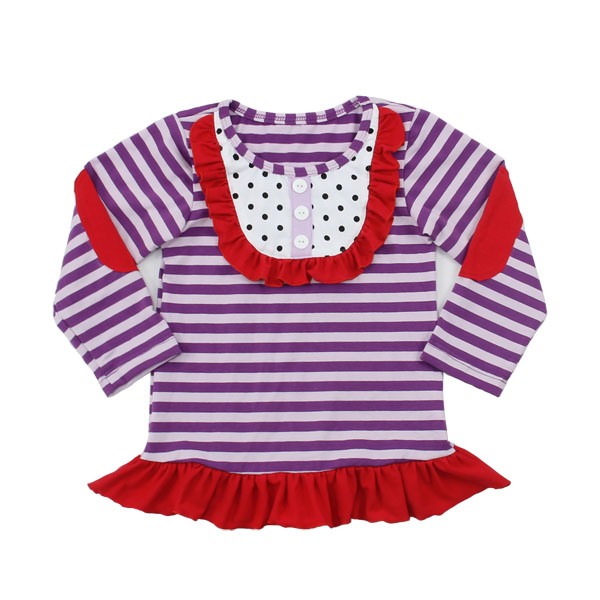 Kaiyo赤ちゃん女の子ブラウスデザインでストライプと水玉フリルはカジュアルウェアトップス用女の子ティーンエイジャー美しい子服-キッズ服　Tシャツ問屋・仕入れ・卸・卸売り