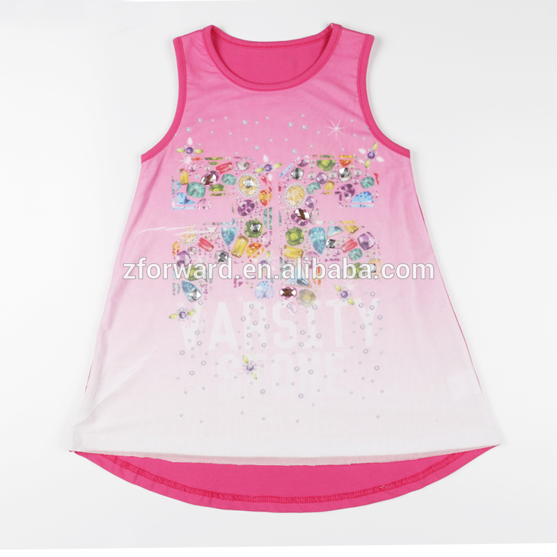 の子供の女の子ピンクグラデーションスパンコールノースリーブt- シャツの赤ちゃんのためのかわいいスカート4から12歳女の子の-キッズ服　Tシャツ問屋・仕入れ・卸・卸売り