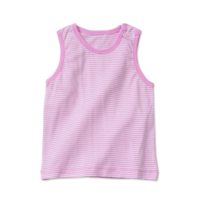 100%コットンtシャツストライプストレートラインバックルデザインノースリーブ赤ちゃん女の子男の子ベスト-キッズ服　Tシャツ問屋・仕入れ・卸・卸売り