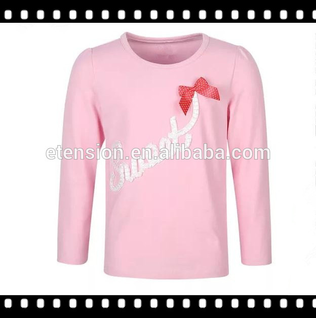 ユニークな刺繍ピンクロングコットンtシャツのための女の子-問屋・仕入れ・卸・卸売り