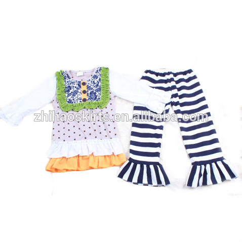 新しい到着赤ちゃん服セットポルカドットトップマッチストライプフリルパンツ中国卸売衣類-キッズ服　セット問屋・仕入れ・卸・卸売り