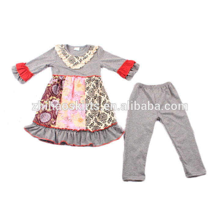 カスタマイズされたデザイン赤ちゃん女の子服ハーフスリーブグレーに設定された秋子供服-キッズ服　セット問屋・仕入れ・卸・卸売り