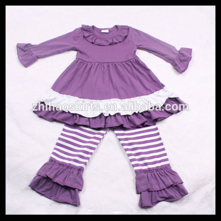 こうるさいブティック女の赤ちゃん服紫トップでマッチングストライプフリルパンツセット卸売カーターズベビー服-キッズ服　セット問屋・仕入れ・卸・卸売り