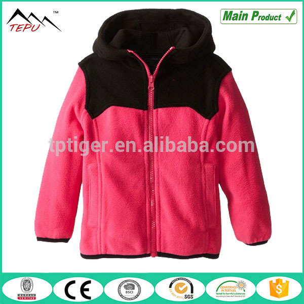 赤い小さな2015スタイル女子冬暖かいポーラーフリースフード付きジャケット-ジュニア服（女）ジャケット、コート問屋・仕入れ・卸・卸売り