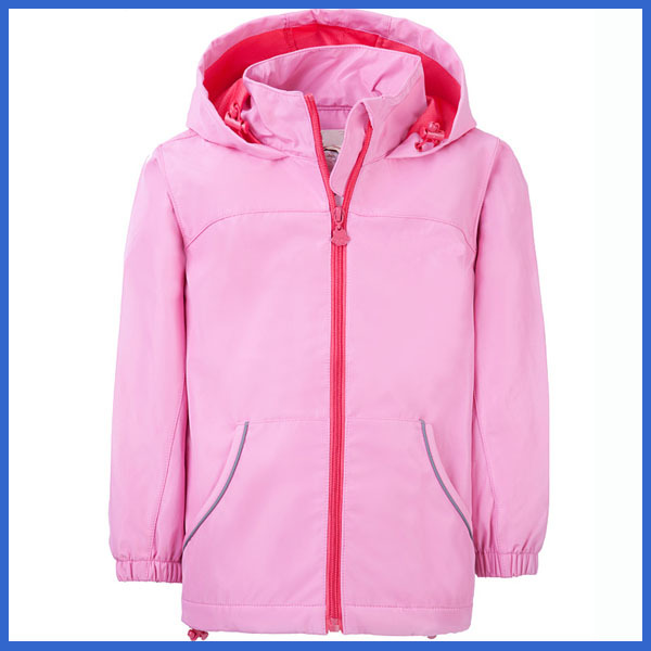 ピンクポリエステルキッズレインジャケットはフーディ-ジュニア服（女）ジャケット、コート問屋・仕入れ・卸・卸売り