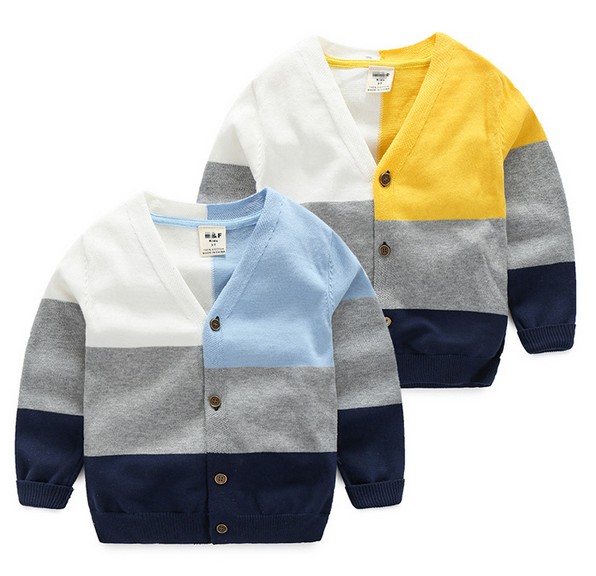 2016ウールセーターデザイン用男の子服フル綿キッド少年セーターブルーイエロー色材一致カーディガンQ0084-キッズ服　セーター問屋・仕入れ・卸・卸売り