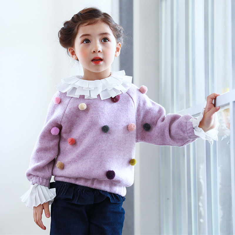 2016秋段落無地セーター子供セーター女の子キャッチふわふわボール-キッズ服　パーカー、スウェットシャツ問屋・仕入れ・卸・卸売り