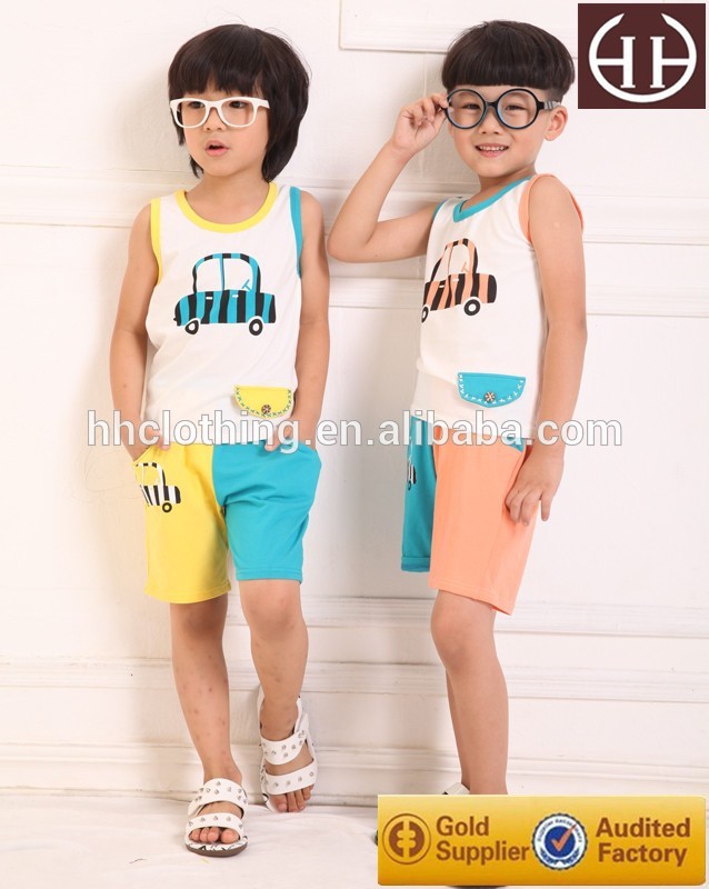 広州oem男の子ノースリーブコラーラウンド綿スパンデックスカー面白いodile混合色の夏のパジャマ-パジャマ問屋・仕入れ・卸・卸売り