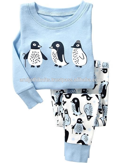 女の子のためのペンギンプリントパジャマセット-パジャマ問屋・仕入れ・卸・卸売り