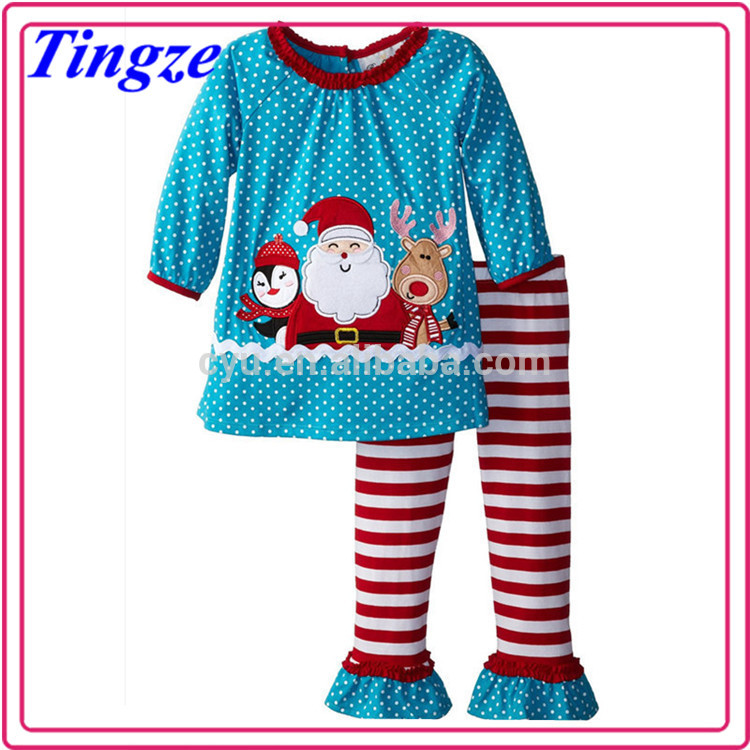 新しいデザインの面白い熱い販売の子供の服のセットの子の服のtr-ca42クリスマスフリルパンツ-パジャマ問屋・仕入れ・卸・卸売り