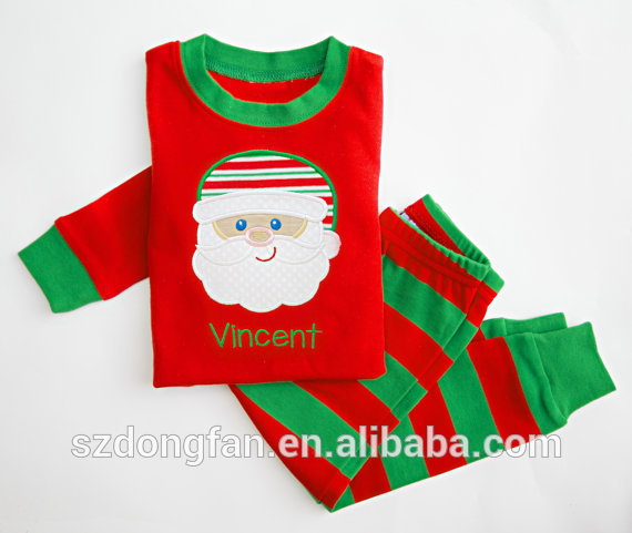 クリスマスパジャマ赤と緑のストライプユニークな男の子または女の子名モノグラムパーソナライズセット-パジャマ問屋・仕入れ・卸・卸売り