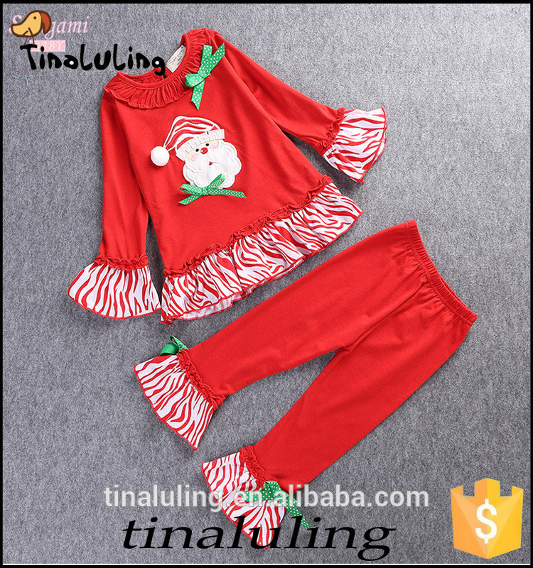 在庫!サンタクローススーツ綿の女の子クリスマスギフト衣装2ピースかわいいストライプ卸売冬キッズクリスマス-パジャマ問屋・仕入れ・卸・卸売り