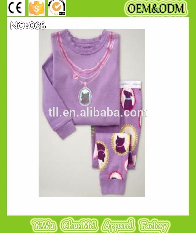 印刷された猫ネックレス赤ちゃんのパジャマセットは、 子供たちの子供寝ナイトウェアの摩耗の女の子パジャマ紫pijamas安く高品質-パジャマ問屋・仕入れ・卸・卸売り