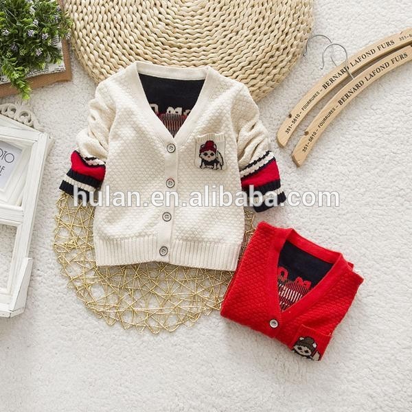 春2015熱い販売のファッションvネックストライプウールのセーターの子供カーディガンオープンフロント-キッズ服　セーター問屋・仕入れ・卸・卸売り