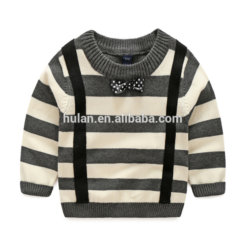 熱い販売リトル男の子黒ストライプ蝶ネクタイプリントカシミヤ厚い長袖子供のセーター-キッズ服　セーター問屋・仕入れ・卸・卸売り