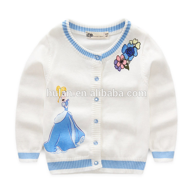 プロモーション女の子プリンセスプリントロングスリーブ暖かいオープンフロントニット赤ちゃんのセーター-キッズ服　セーター問屋・仕入れ・卸・卸売り