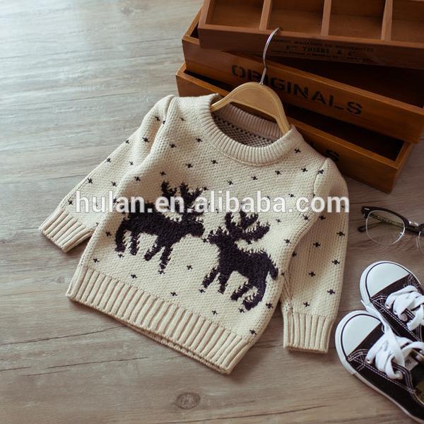 男女兼用秋熱い販売のスタイリッシュロールネックロングスリーブダブルelksパターンの刺繍子供プルオーバーセーター-キッズ服　セーター問屋・仕入れ・卸・卸売り
