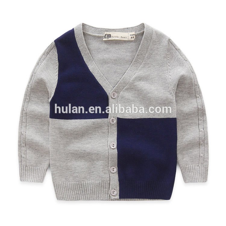 新しい到着男の子パッチワークプリント前開き長袖vネックセーターコート-キッズ服　セーター問屋・仕入れ・卸・卸売り