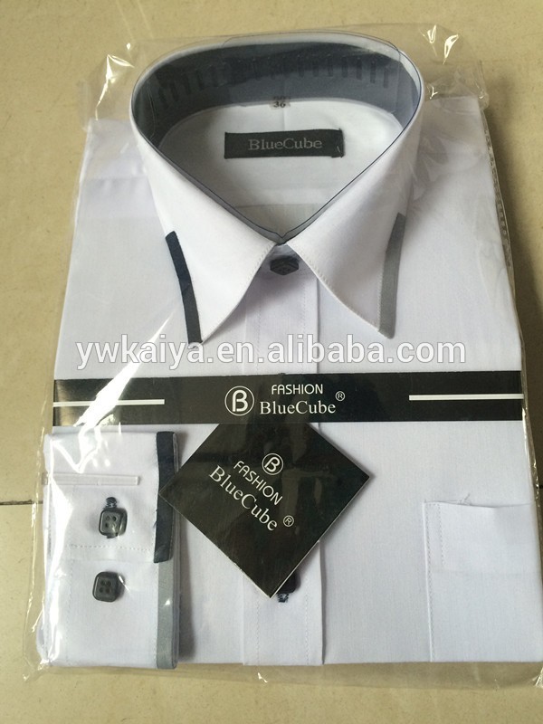白いシャツ襟コントラストデザインの男の子のドレスシャツロングスリーブ-キッズ服　シャツ、トップス問屋・仕入れ・卸・卸売り