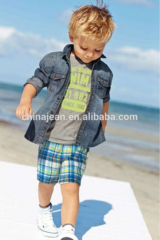 子供のファッションの綿デニムの2015カウボーイシャツの少年ジャン襟シャツロングスリーブシャツ( jxw1018)-キッズ服　シャツ、トップス問屋・仕入れ・卸・卸売り