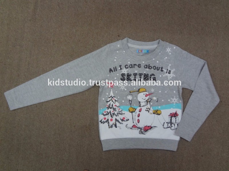 冬の子供カジュアルファッショングレーメランジュプリントトップ-キッズ服　シャツ、トップス問屋・仕入れ・卸・卸売り