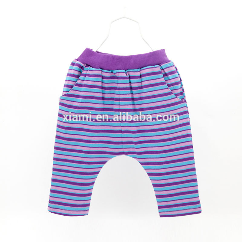 簡潔なスタイル100%綿エクストラソフトクール紫とブルーストライプかぎ針編みのベビーパンツ-ズボン問屋・仕入れ・卸・卸売り