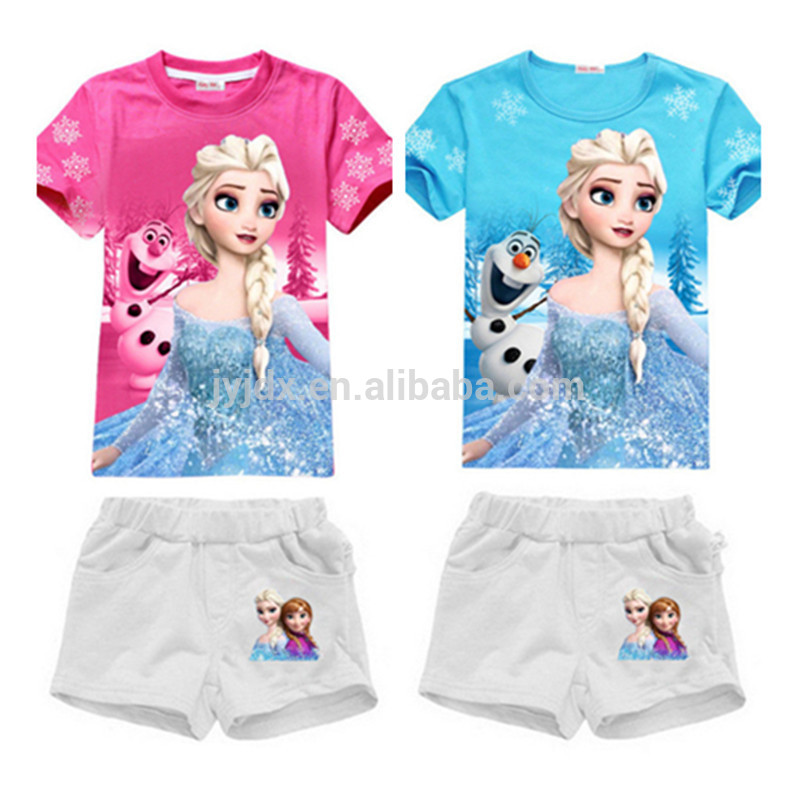 女の子デジタル昇華プリントポリエステル綿のtシャツとショートセット-プラスサイズTシャツ問屋・仕入れ・卸・卸売り