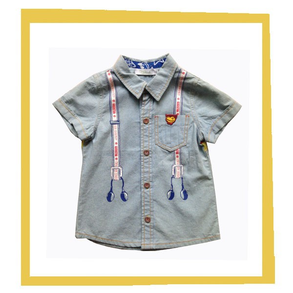 高品質半袖少年デニムシャツ-キッズ服　シャツ、トップス問屋・仕入れ・卸・卸売り