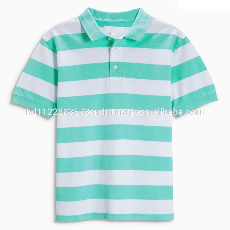 男の子ポロシャツ、100% ctn、糸染めストライプ、ピケ、220 gsm-キッズ服　Tシャツ問屋・仕入れ・卸・卸売り