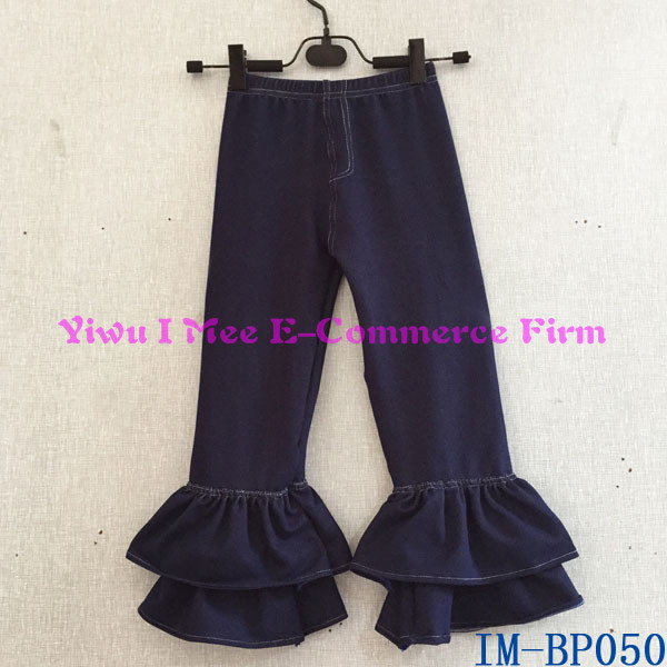 ブティックの子供服はリメイクトレンディな幼児の女の子のデニム綿im-bp050秋用フリルパンツ-ズボン問屋・仕入れ・卸・卸売り