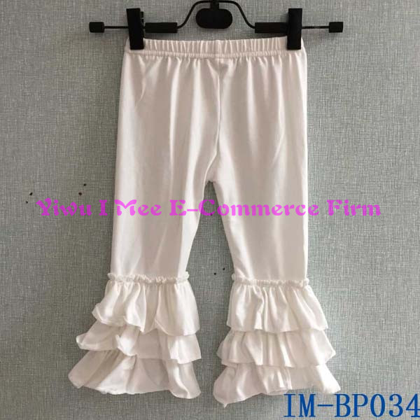 ブティックの女の子が服卸売子供プレーンリメイククリーム長い綿のレギンス付きパンツはフリルim-bp034胃袋-ズボン問屋・仕入れ・卸・卸売り
