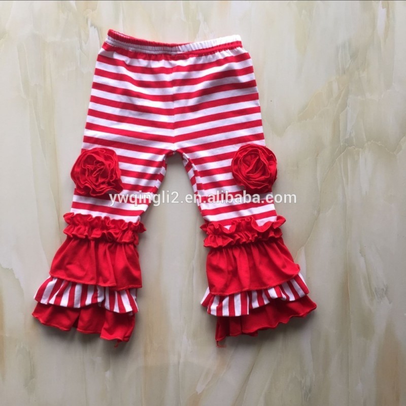 DYJ-084ファッションレッドローズ装飾女の子ストリップアイシングフリルパンツ卸売アイシング赤ちゃんレギンスブティック縫うサッシー-ズボン問屋・仕入れ・卸・卸売り