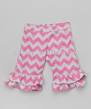 ダブルシェブロンブティックフリルパンツパンツ卸売子供の夏の綿のニットフリルパンティ-ズボン問屋・仕入れ・卸・卸売り