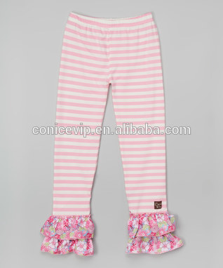 最新の高品質のブティックパンツはフリル花柄フリルピンクのストライプの秋の冬長ズボン女の子のための-ズボン問屋・仕入れ・卸・卸売り