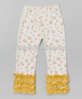 黄色のフリルで花の秋の冬長ズボンパンツはフリル女の子のための卸売ブティック-ズボン問屋・仕入れ・卸・卸売り