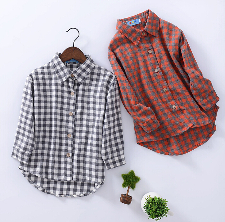 最新の秋の男の子チェックシャツロングスリーブ-キッズ服　シャツ、トップス問屋・仕入れ・卸・卸売り