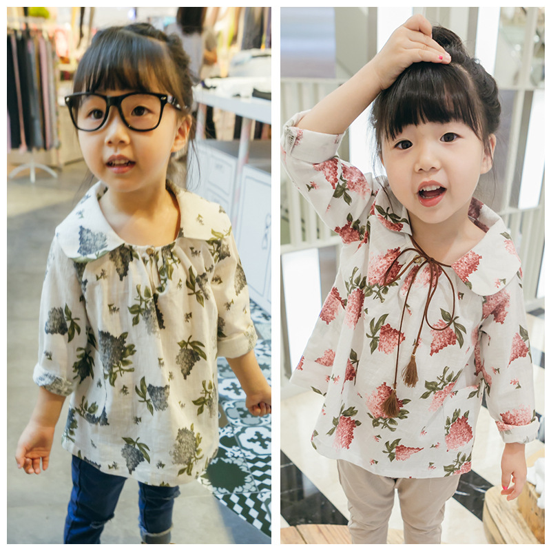 YD3237autumn子供シャツフラワープリント人形襟女の赤ちゃんシャツ-キッズ服　シャツ、トップス問屋・仕入れ・卸・卸売り