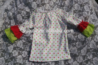赤ちゃんの冬のファッションの服かわいい2014年赤ちゃんの女の子の幼児の衣類である赤と緑のドット、 子供服の-キッズ服　シャツ、トップス問屋・仕入れ・卸・卸売り