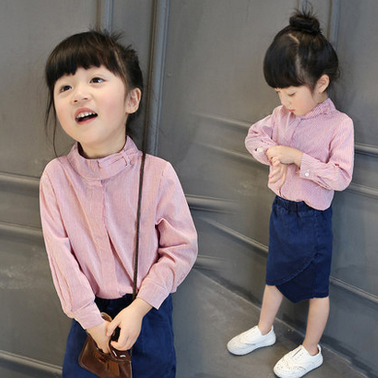 YD3229korean女の子シャツラペルコットンstiped子供トップス-キッズ服　シャツ、トップス問屋・仕入れ・卸・卸売り