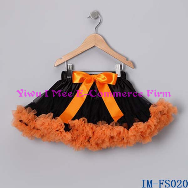 バルク卸売子供のハロウィーンのlittler衣類のファッション女の子の黒とチュールスカートオレンジim-fs020サンクスギビングデーのためにフリル-プラスサイズドレス、スカート問屋・仕入れ・卸・卸売り
