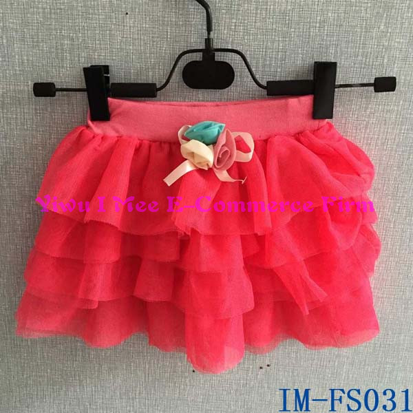 最高品質のベビーの女の子ホットピンクチュールフリル花が付いているim-fs031短いスカート-プラスサイズドレス、スカート問屋・仕入れ・卸・卸売り