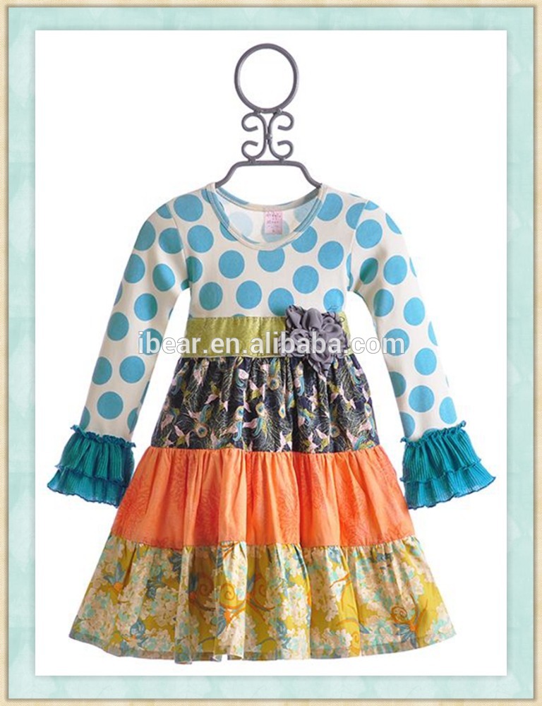 女の子のドレスブティック服韓服の服ブルーポルカドットパーティードレス用プリンセス子供frocksデザイン-ジュニア服（女）スカート問屋・仕入れ・卸・卸売り