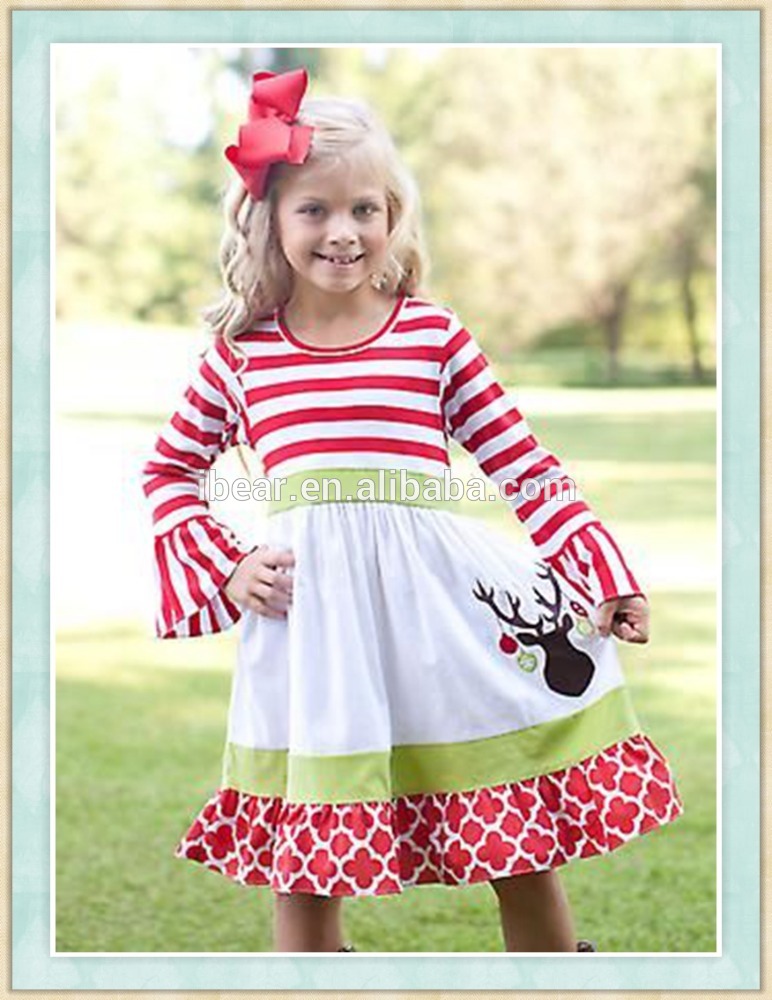 クリスマス鹿刺繍ドレスchritmas女の子smockedドレス子供frocksデザイン-ジュニア服（女）スカート問屋・仕入れ・卸・卸売り