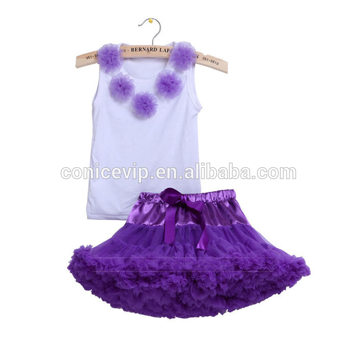タンクトップと紫シフォンスカートは、 卸売セット王女服女の子のためのフワフワチュチュスカートの衣装-ジュニア服（女）スカート問屋・仕入れ・卸・卸売り